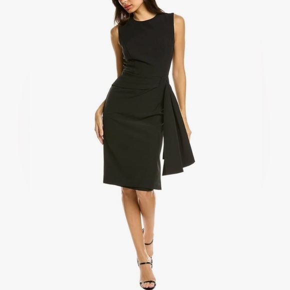 Kay Unger Black Raven Draped Sheath Midi Dress - Picture 1 of 8